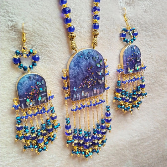 Dazzling Prussian Blue Resin Jewellery Set