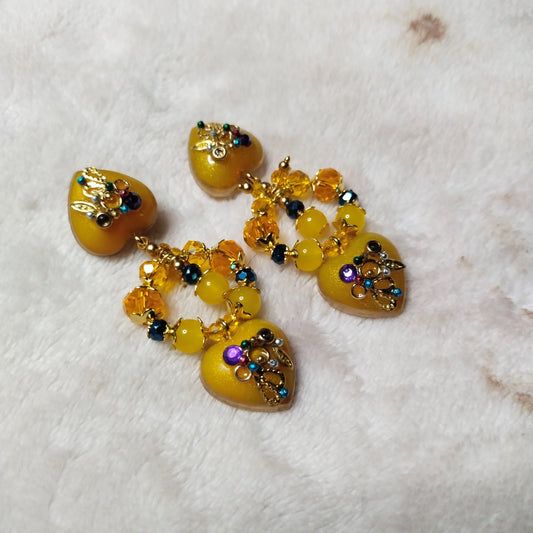 Designer Mustard Yellow Cabochon Resin Earrings _ 3 Variant