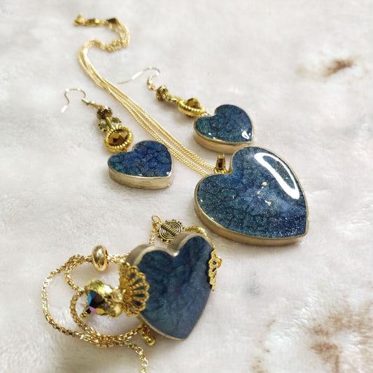 Textured Blue Resin Jewellery Set